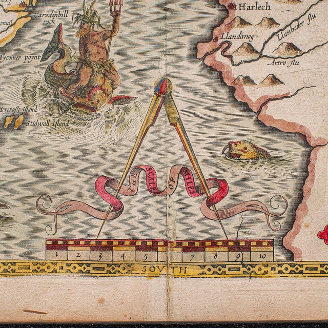 Antique Caernarvon Map, Framed Cartography, Welsh County, John Speed, Circa 1610 For Sale - Image 11 of 12
