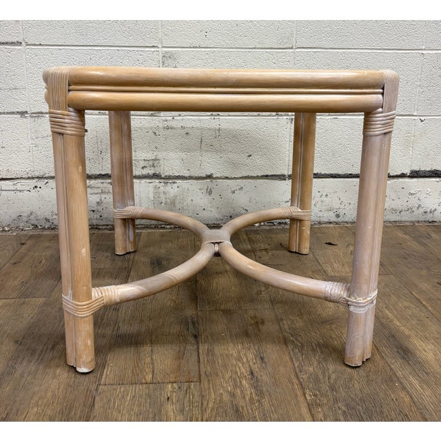 Vintage MCM Style Organic Coastal Rattan Bamboo Glass End Table or Nightstand For Sale - Image 4 of 10