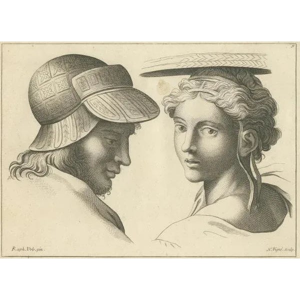 Pigné, Dialogue of Eras: Cap and Feather in Profile, 1740, Engraving For Sale - Image 6 of 7
