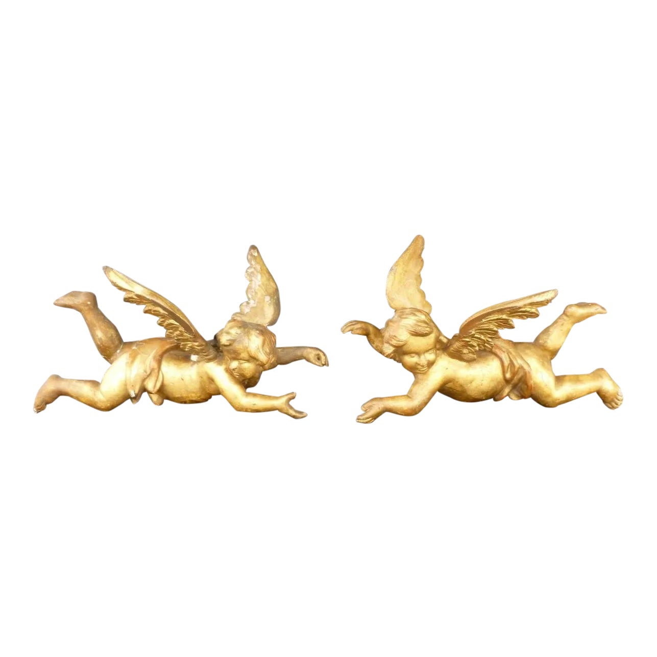 19th Century Baroque Gilt Angels With Wings - a Pair | Chairish