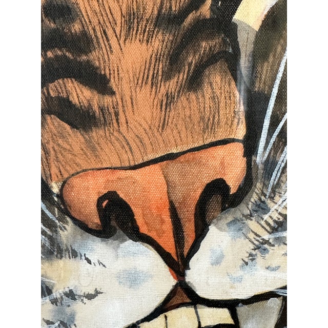 Chinese Pair of Signed Chinese Tiger Scroll Paintings, Ink on Silk, Ca. 1960 For Sale - Image 3 of 12