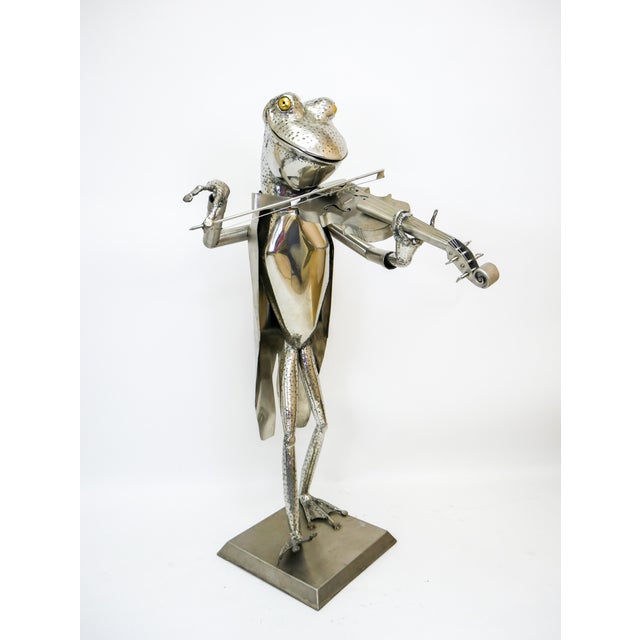 "Frog Violinist" Folk Art Metal Sculpture by James Sauer For Sale - Image 12 of 12