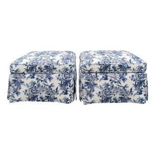 Vintage Baker Ottomans Upholstered in Ralph Lauren Nanking Dragon Fabric, a Pair For Sale