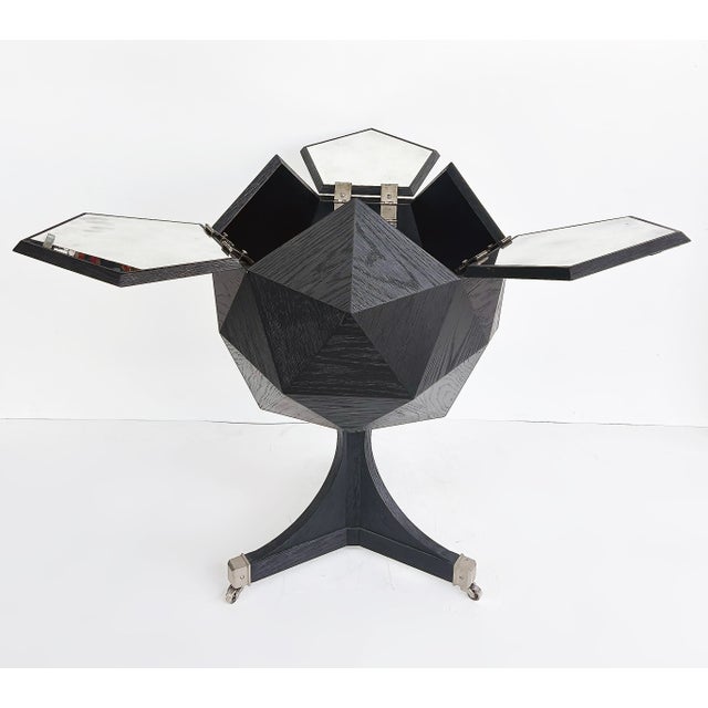 2010s Restoration Hardware Sculptural Polyhedron Rolling Bar Cart With Hinged Doors For Sale - Image 5 of 17