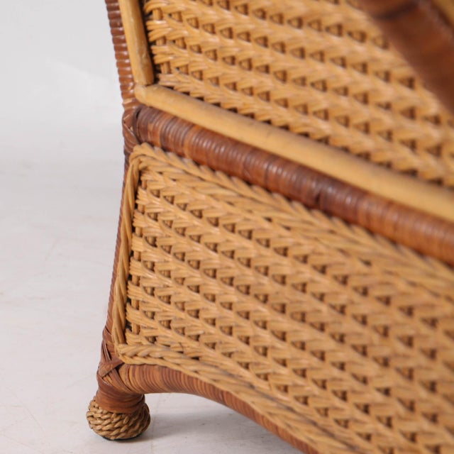 Light Yellow Set of Wicker Bergere Armchair and Ottoman, 1970s For Sale - Image 8 of 17