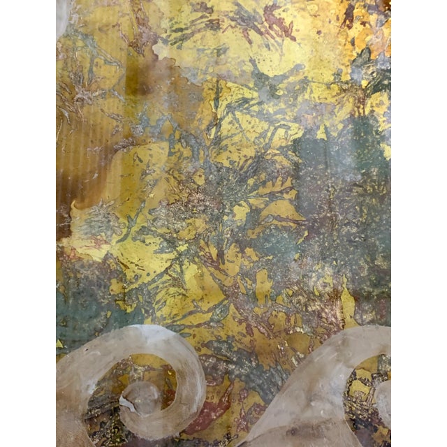 Gold Mid Century Dolphin Koi Fish Reverse Painted Glass Coffee Table For Sale - Image 8 of 12