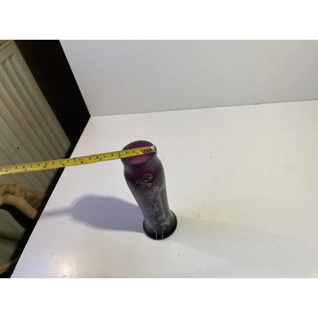 Purple Art Nouveau Vase in Deep Purple Hand-Painted Glass, 1890s For Sale - Image 8 of 9