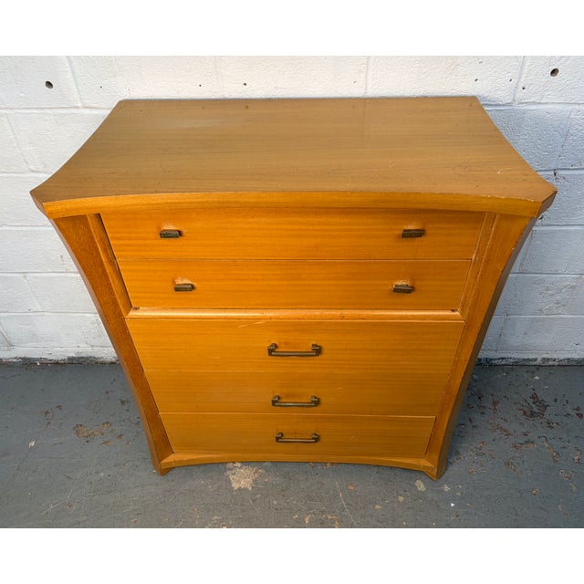 Mid 20th Century Unique Mid 20th Century High-Boy Dresser W/ Brass Hardware For Sale - Image 5 of 15
