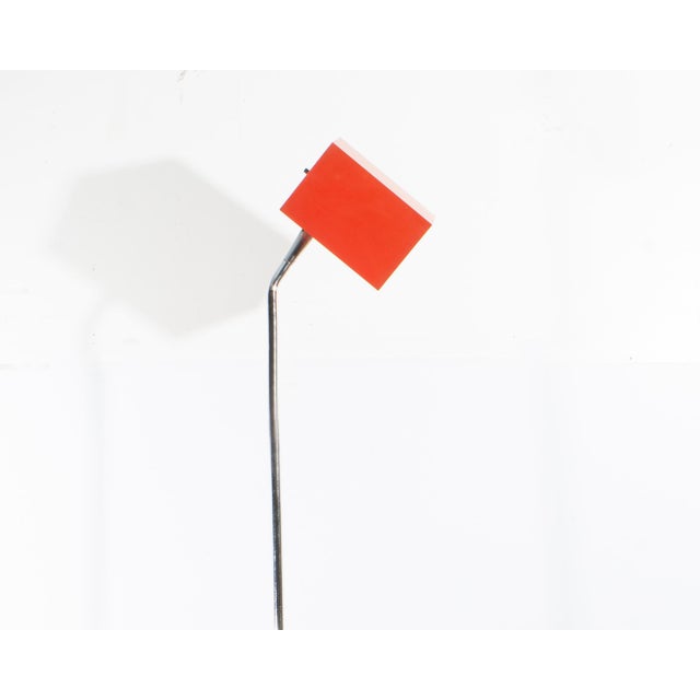 George Kovacs Mid 20th Century Chrome Red Box Shade Floor Lamp by Robert Sonneman for George Kovacs For Sale - Image 4 of 9