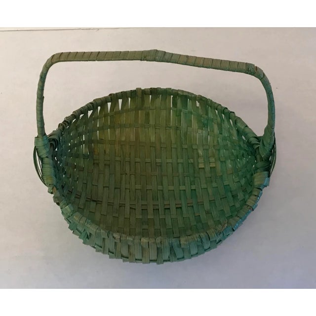 Farmhouse Vintage Asian Woven Green Basket With Handle For Sale - Image 3 of 8