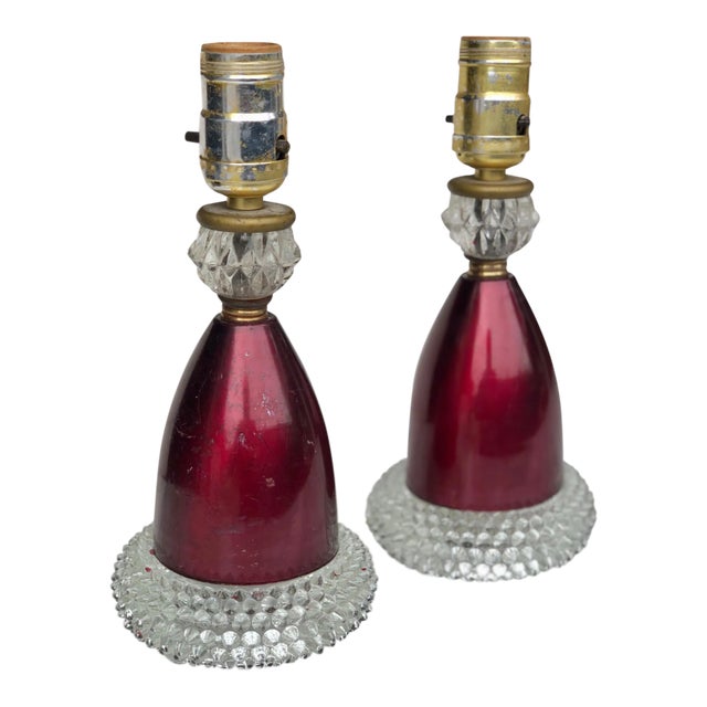 Antique Victorian Cranberry Boudoir Glass Hobnail Lamps - a Pair For Sale