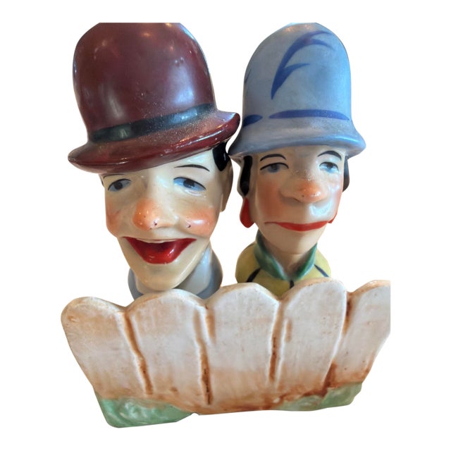 Vintage Art Deco German Porcelain Bottle Stopper Set Picket Fence Character 30s For Sale