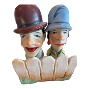 Vintage Art Deco German Porcelain Bottle Stopper Set Picket Fence Character 30s