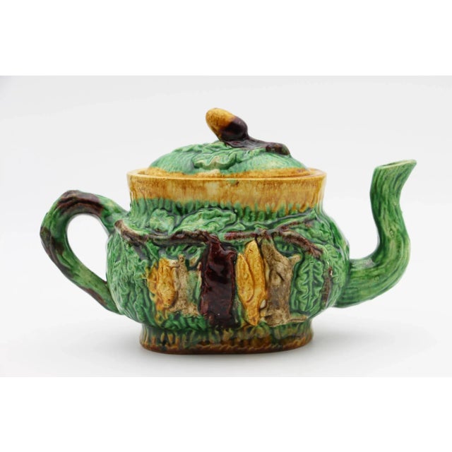 Rustic European 1900s Portuguese Palissy Ware Faux Bois Hunting Tea Pot, Antique For Sale - Image 3 of 13