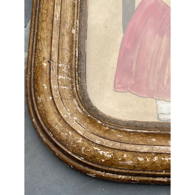 American Original Folk Art Watercolor Painting by Antonio Romano Girl With Apple For Sale - Image 3 of 7