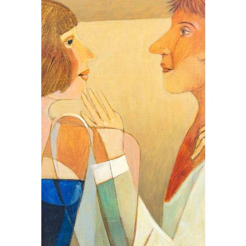 Alberto Gallerati, Couple, 1970s, Oil Painting on Plywood For Sale - Image 4 of 5