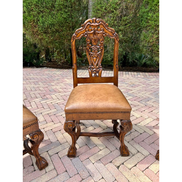 Wood Late 20th Century 4 Fruit Wood Finish Dutch Chippendale Style Dining Chairs For Sale - Image 7 of 7