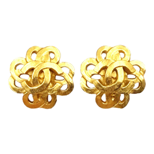 Chanel Vintage Gold Plated CC Twisted Flower Clip on Earrings, A Pair