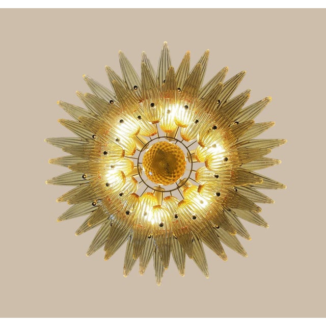 Mid-Century Modern Murano Amber Palm Glass Chandelier – Hand Made in Italy For Sale - Image 3 of 4