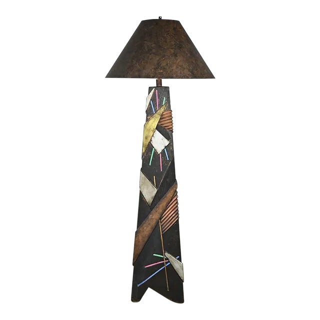 Postmodern Artmaster Studios Geometric Triangular Hand Painted Plaster Floor Lamp For Sale
