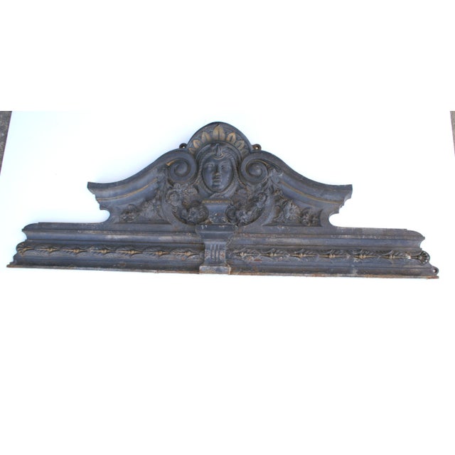 Slate Gray Antique Heavy Cast Iron Metal Architectural Garden Ornament Pediment For Sale - Image 8 of 14