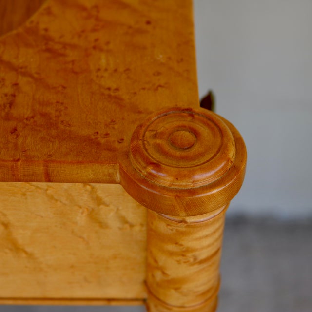 1984 Handcrafted One Drawer Bird’s Eye Maple Display Stand With Blue and White Platter For Sale - Image 13 of 18
