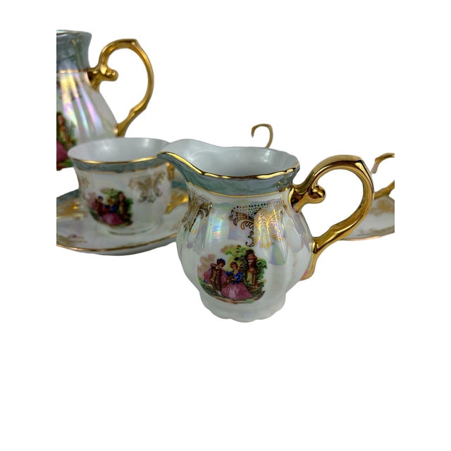 Ceramic Vintage Yusui Porcelain 24k Gold Trim Lusterware Coffee Service, 15 Pcs. For Sale - Image 7 of 11