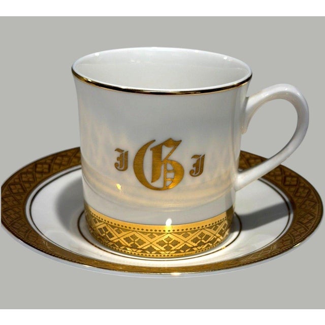 Vintage American Royalty Fine China Gold Monogrammed Coffee Chocolate Pot & Demitasse Set – 5 Pieces – Made in USA Elegant...
