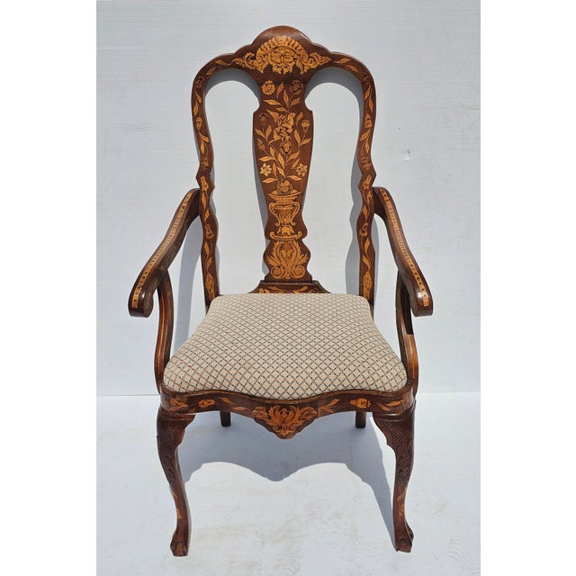 Late 18th Century Late 18th Century Dutch Marquetry Mahogany and Upholstered Armchair Desk Chair For Sale - Image 5 of 9