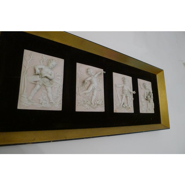 Vintage Bisque Porcelain Cherub Plaques in a Custom Frame. (4 Figures) For Sale - Image 12 of 18