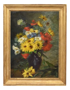 Jules Charles Rozier, Daisies and Poppies, Oil on Canvas, Late 19th Century, Framed