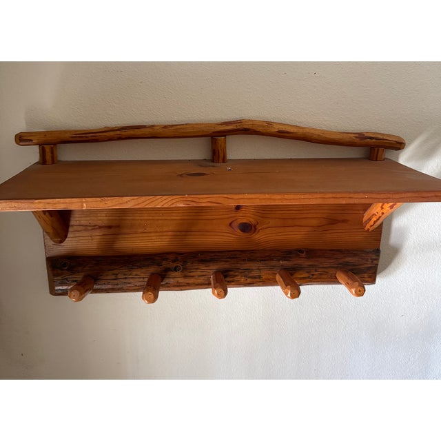 Rustic Vintage Camp Rustix Wood Shelf Rustic Coat Rack For Sale - Image 3 of 12