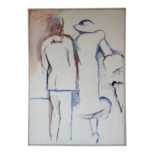 1980’s Vintage Expressionist-Style " Couple in Motion" Abstract Acrylic on Canvas Painting For Sale