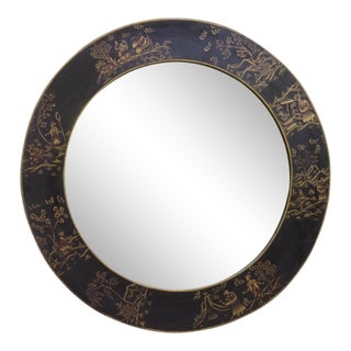1990s Vintage Chinoiserie Style Round Mirror For Sale