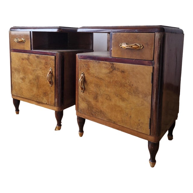 Art Deco Burl Bedside Tables, 1930, Set of 2 For Sale
