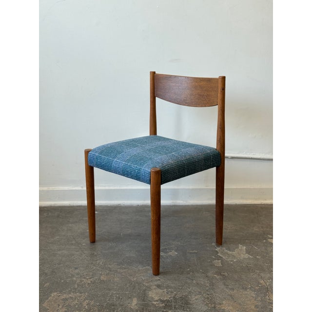 Vintage Blue Tweed & Teak Side Chair For Sale - Image 4 of 10