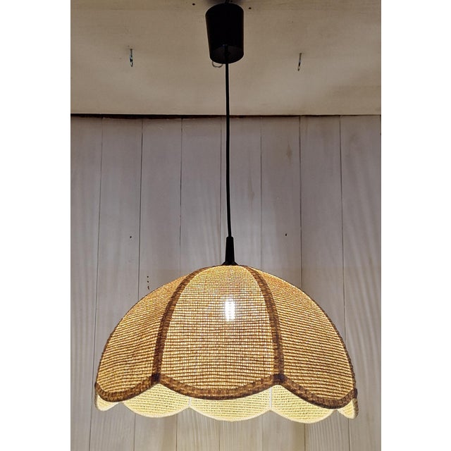 1980s Vintage Ceiling Lamp with Wicker Shade from Zicoli Limbach, 1980s For Sale - Image 5 of 8