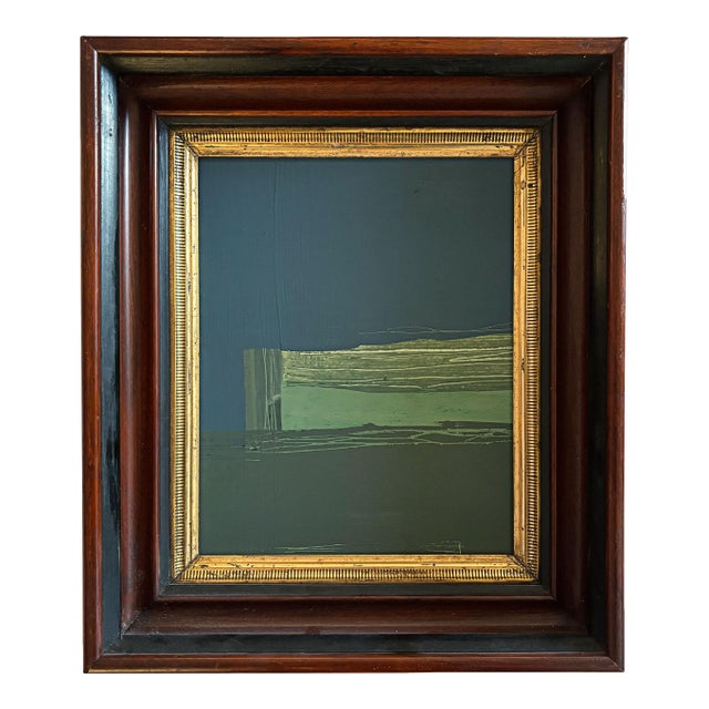 “River Moss" Abstract Art in Antique Frame, Transitional Living Room Art by JTS For Sale