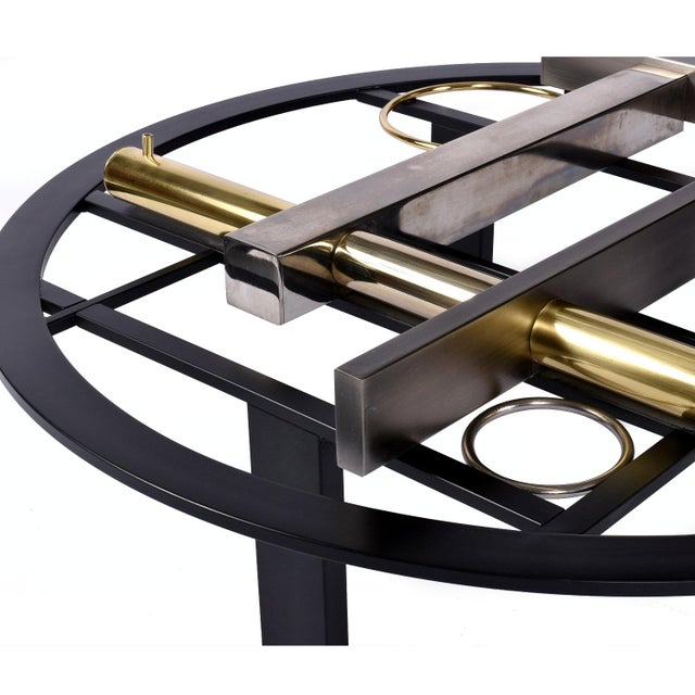 Kaizo Oto Gold Black and Steel Art Deco Inspired Round Glass Top Coffee Table For Sale - Image 6 of 9