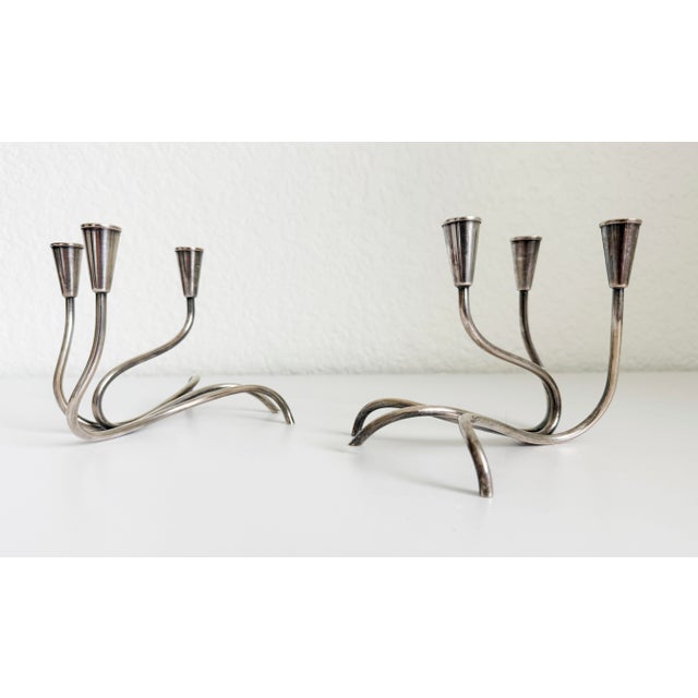 1940s 1940s Silver Plate Candle Holders by Carl Christensen, Denmark - A Pair For Sale - Image 5 of 10