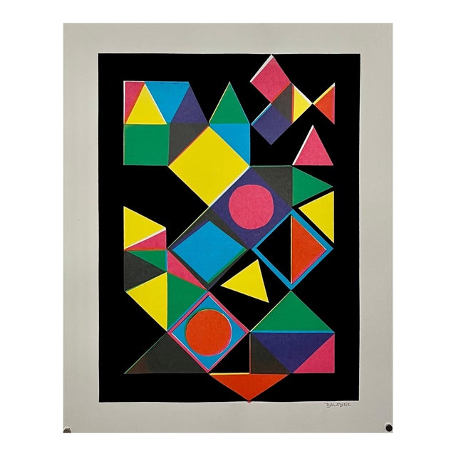 Attributed to Baladine, 1960's Baladine Op Art KInetic Screenprint Lithograph Vibrant Mod Neon Colors For Sale