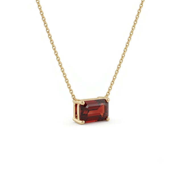 Emerald-Cut Garnet Bar Solitaire Necklace in 18k Yellow Gold Plated For Sale - Image 4 of 4