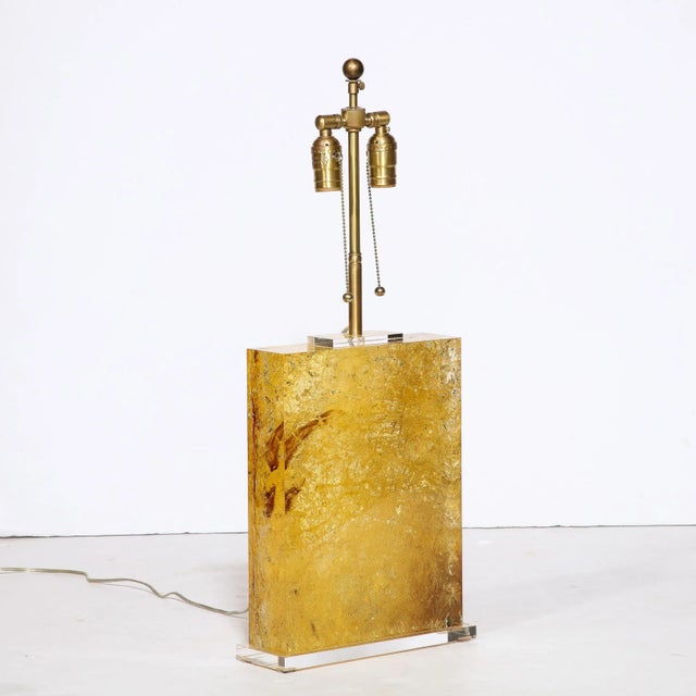 Late 20th Century Modernist Pressed Lucite Table Lamp in Fractured Gold and Amber For Sale - Image 9 of 13