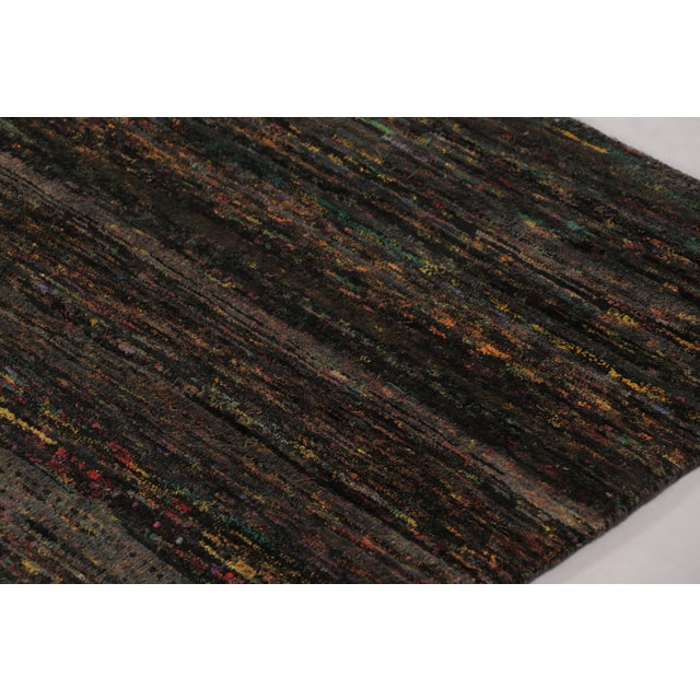 Rug & Kilim’s Modern Textural Rug, Polychromatic Striae on Rich Black Tones For Sale In New York - Image 6 of 8