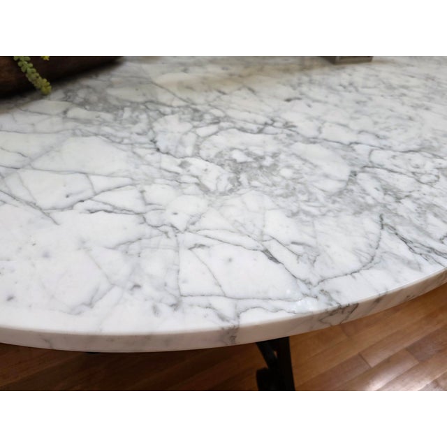 White Vintage 54" Round Carrara Marble & Iron Center Table For Sale - Image 8 of 11