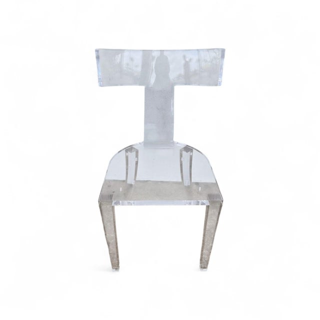 interlude Home Thick Lucite Side Chair sold as found without a cushion previously owned in good condition.