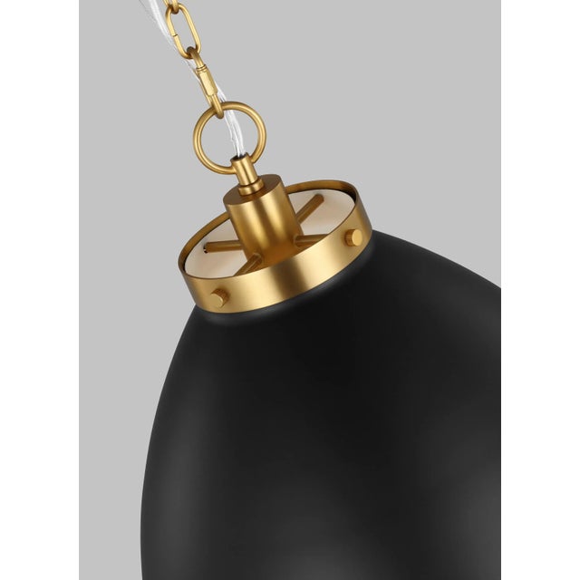 Chapman & Myers by Visual Comfort Studio Wellfleet Large Dome Pendant, Midnight Black & Burnished Brass For Sale - Image 4 of 5