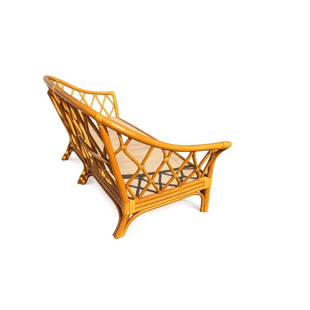 Vintage Coastal Rattan Sofa With Hand-Lashed Leather Bindings (No Cushion) For Sale - Image 4 of 12