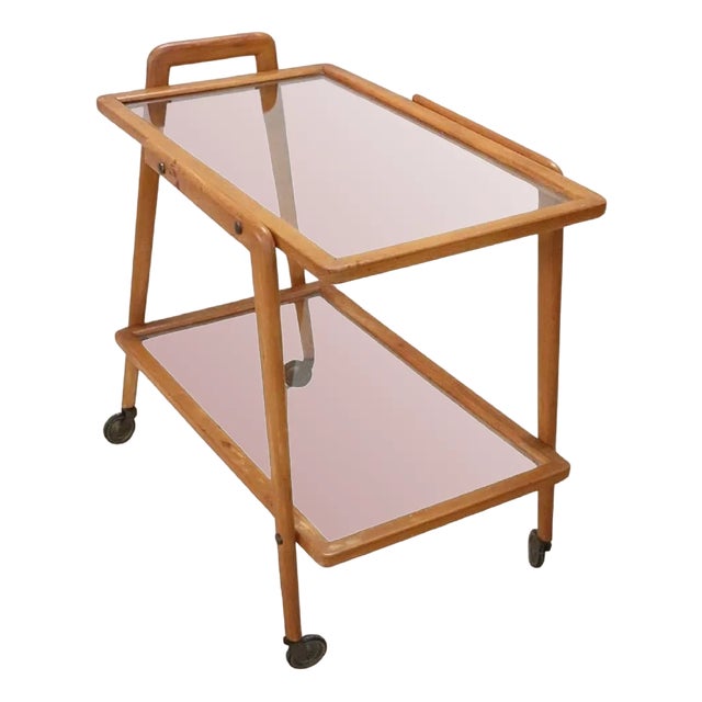 Wood and Glass Drinks Trolley or Bar Cart, 1950s For Sale