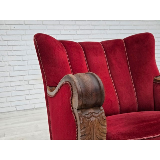 Wood Danish Relax Armchair in Furniture Velour and Carved Oak Wood, 1950s For Sale - Image 7 of 18